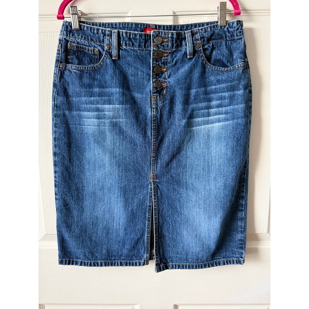 Vintage 90s Y2K Mossimo Button Fly Denim Jean Midi Skirt Size 13